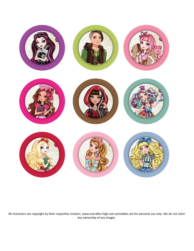nine Cupcake Toppers of various characters from Ever After High.